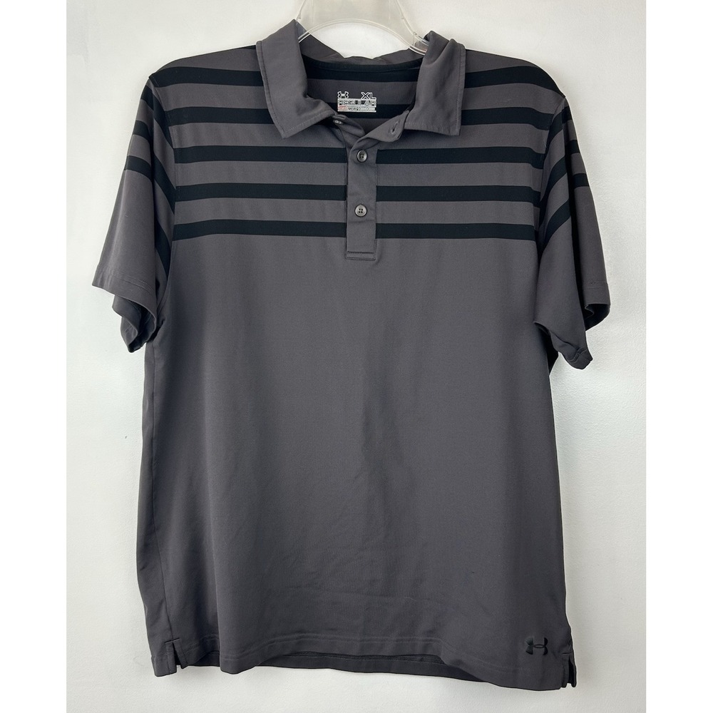 Under Armour Shirt Mens XL Regular Golf Polo Heatgear Loose Stretch Grey Preppy